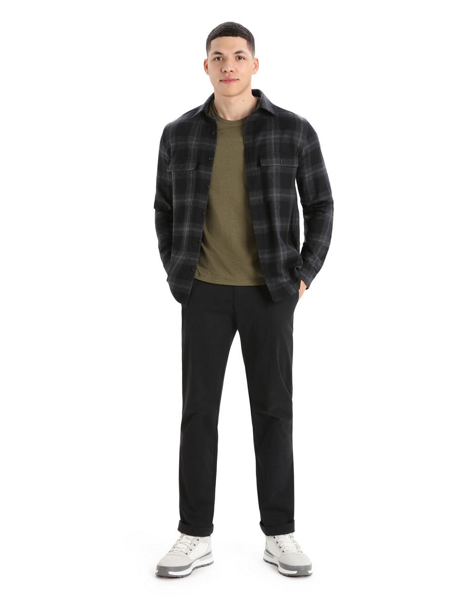 Jet Heather Men's Icebreaker Merino Dawnder Long Sleeve Flannel Shirt Plaid Hoodie | USA 1256ILHS